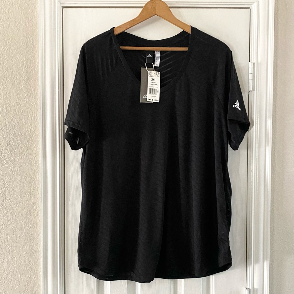 Adidas 2x black tee workout burnout top plus size NWT